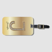 Glam Gold Diamond モノグラムイニシャル J ラゲッジタグ (正面横)