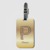 Glam Gold Diamond モノグラムイニシャル P ラゲッジタグ (正面縦)