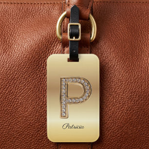 Glam Gold Diamond モノグラムイニシャル P ラゲッジタグ