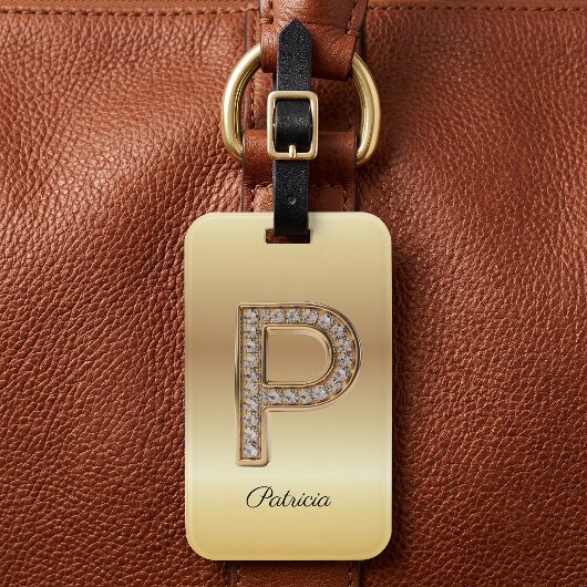 Glam Gold Diamond モノグラムイニシャル P ラゲッジタグ