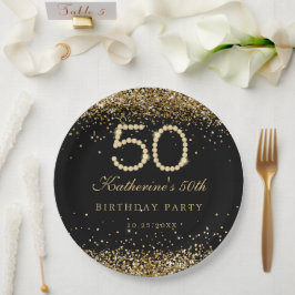 Glam Gold Diamonds 50th Birthday Party Paper Plate ペーパープレート