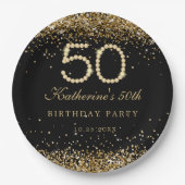 Glam Gold Diamonds 50th Birthday Party Paper Plate ペーパープレート (正面)