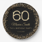 Glam Gold Diamonds 60th Birthday Party Paper Plate ペーパープレート (正面)