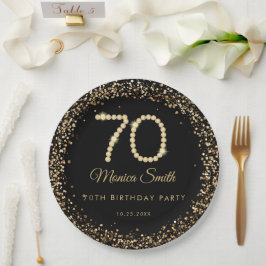 Glam Gold Diamonds 70th Birthday Party Paper Plate ペーパープレート