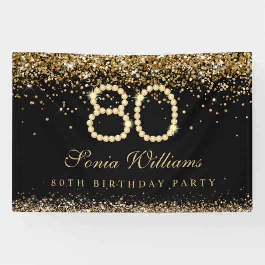 Glam Gold Diamonds 80th Birthday Party 横断幕 (横)