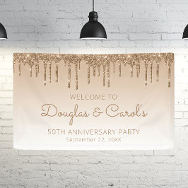 Glam Gold Glitter Drip 50th Anniversary Party 横断幕