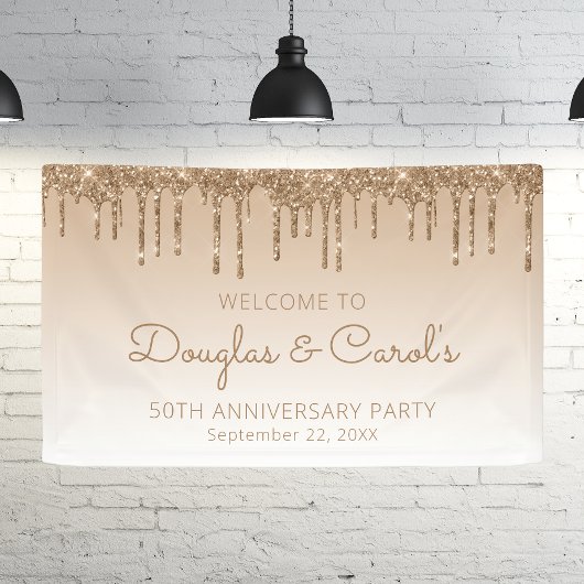 Glam Gold Glitter Drip 50th Anniversary Party 横断幕