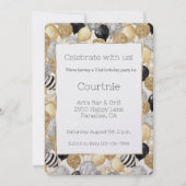 Glam Gold Glitzy Glitter Silver Balloons Birthday 招待状 (正面)