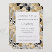 Glam Gold Glitzy Glitter Silver Balloons Birthday 招待状 (正面/裏面)