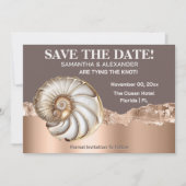 Glam Gold ivory Conch Shell Beach Save The Date 招待状 (正面)