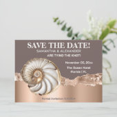 Glam Gold ivory Conch Shell Beach Save The Date 招待状 (スタンド正面)