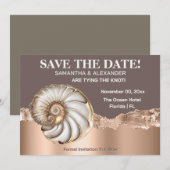 Glam Gold ivory Conch Shell Beach Save The Date 招待状 (正面/裏面)