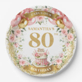 Glam Gold Number 80th Boho Glitter Sparkle Plates ペーパープレート (正面)