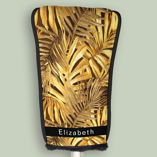 Glam Gold Tropical Leaves Personalized ゴルフヘッドカバー