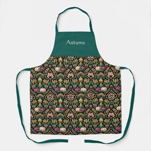 Glam Green Autumn Harvest Art Deco Personalized エプロン (正面)