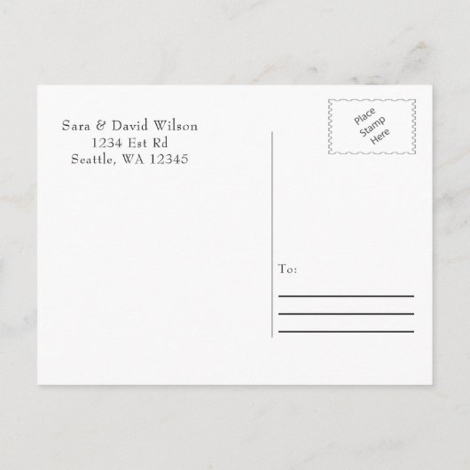 Glam Greeneryの結婚式は日付カードを保存 案内ポストカード (裏面)