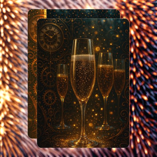 Glam Happy New Year Steampunk Champagne  シーズンカード