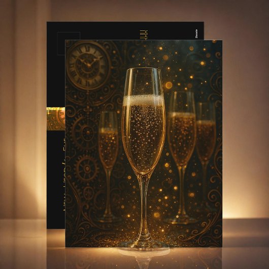 Glam Happy New Year Steampunk Champagne  シーズンポストカード