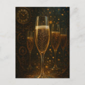 Glam Happy New Year Steampunk Champagne  シーズンポストカード (正面)