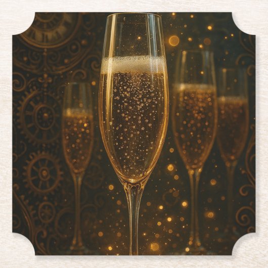Glam Happy New Year Steampunk Champagne  ペーパーコースター (正面)