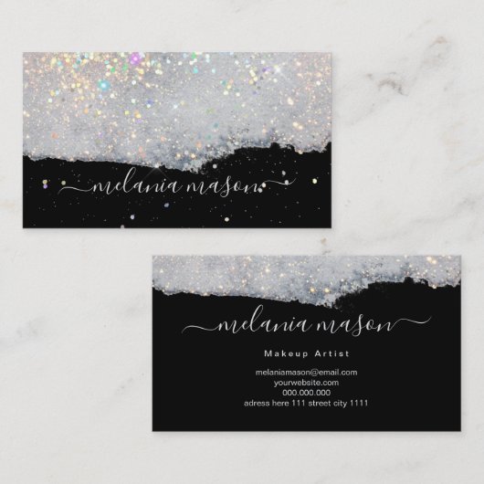 Glam Holographicグリッターメイクアップアーティストブラック 名刺 (正面/裏面)