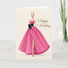 Glam Hot Pink Dress Birthday Card for Her カード