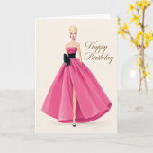 Glam Hot Pink Dress Birthday Card for Her カード (黄色い花)