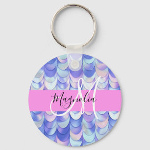 Glam Iridestent Blue Mermaid Name Monogram キーホルダー