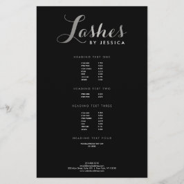Glam Lashesスクリプト文字シルバー/ブラックフライヤー チラシ