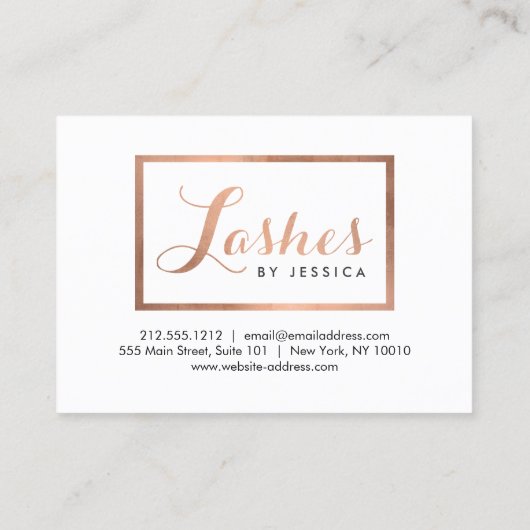 Glam Lashesスクリプト文字バラ金ゴールドアフターケアカード 名刺 (裏面)