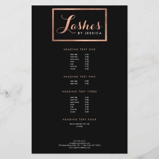 Glam Lashesスクリプト文字バラ金ゴールド/黒 チラシ (正面)