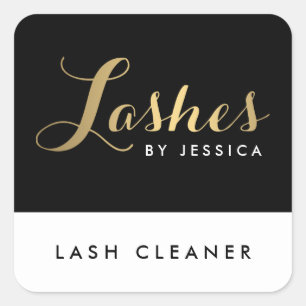 Glam Lashesスクリプト文字金ゴールド/ブラックラッシュクリーナー スクエアシール