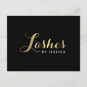 Glam Lashesスクリプト文字金ゴールド/黒はがき ポストカード