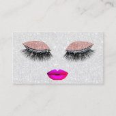 Glam Lashesホットピンクリップメイクアップアーティストシルバー 名刺 (正面)