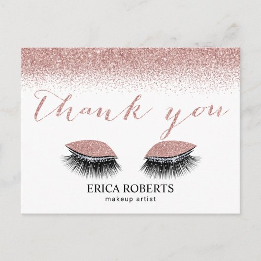 Glam Lashesメイクアップアーティストバラ金ゴールドありがとう ポストカード (正面)
