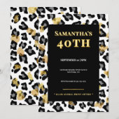 Glam Leopard 40th Birthday Invitation Gold Black 招待状 (正面/裏面)
