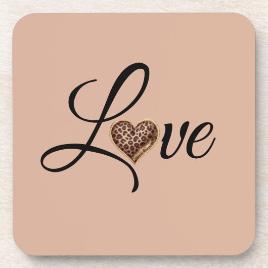 Glam Leopard Heart Love Design コースター (正面)