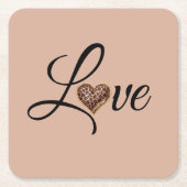 Glam Leopard Heart Love Design スクエアペーパーコースター (正面)