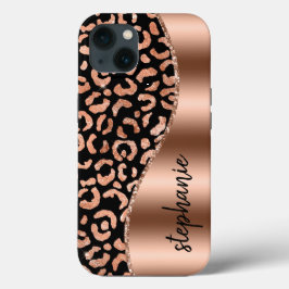 Glam Leopard Spotsバラ金ゴールドブラックメタリック名 iPhone 13ケース