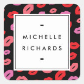 Glam Lipプリントメイクアップアーティスト美しいピンク/赤/黒 スクエアシール (正面)