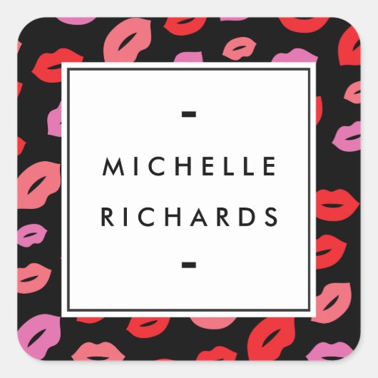 Glam Lipプリントメイクアップアーティスト美しいピンク/赤/黒 スクエアシール (正面)