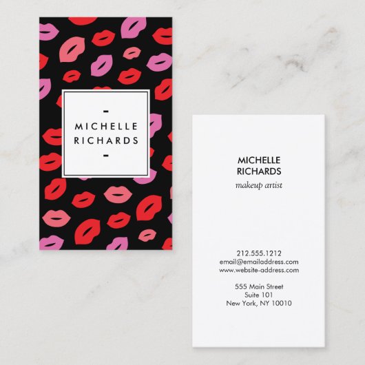 Glam Lipプリントメイクアップアーティスト美しいピンク/赤/黒 名刺 (正面/裏面)