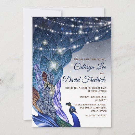 Glam & Luxeピーコック夕べウェディングエグジン 招待状 (正面)