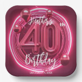 Glam Magenta Neon Pink 40th Birthday Celebration ペーパープレート (正面)