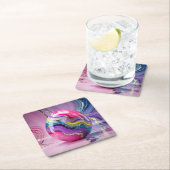 Glam Marble Swirls金ゴールド卵コースターセット スクエアペーパーコースター (インサイチュ)