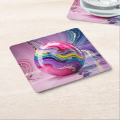 Glam Marble Swirls金ゴールド卵コースターセット スクエアペーパーコースター (アングル)