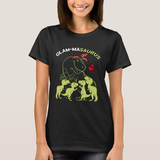 Glam-Masaurus Glam-Ma 4 Kids Dinosaur Mother's Day Tシャツ (正面)