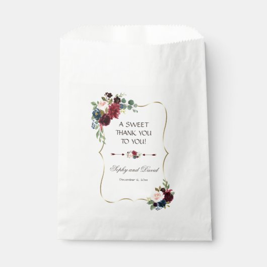 Glam Merlot Navy Blueフローラ結婚ズTHANK YOU フェイバーバッグ (正面)