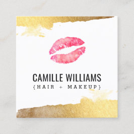 GLAM MINIMALISTラグジュアリー金ゴールドピンク水彩キス スクエア名刺