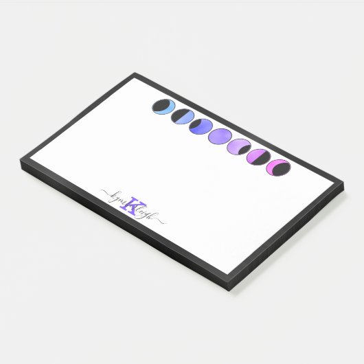 Glam Moon Phases Monogram Name Large Rectangular ポストイット (アングル)